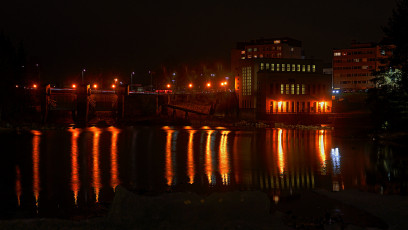 Hydro power plant at night